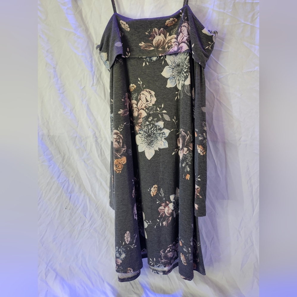 Altar'd State Floral Long Sleeve Dress Gray and Pink Size Large image 2